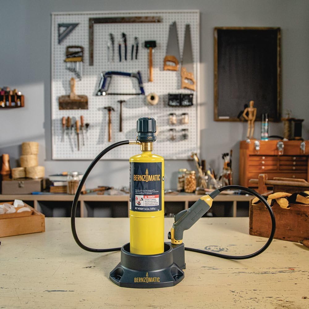 Bernzomatic FirePoint Creator Tool with MAP Pro Cylinder Displayed on a Workbench