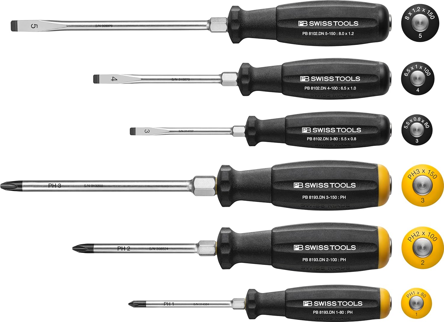 PB Swiss Tools PB 8249.DN Screwdriver Set Displayed with Precision Tips