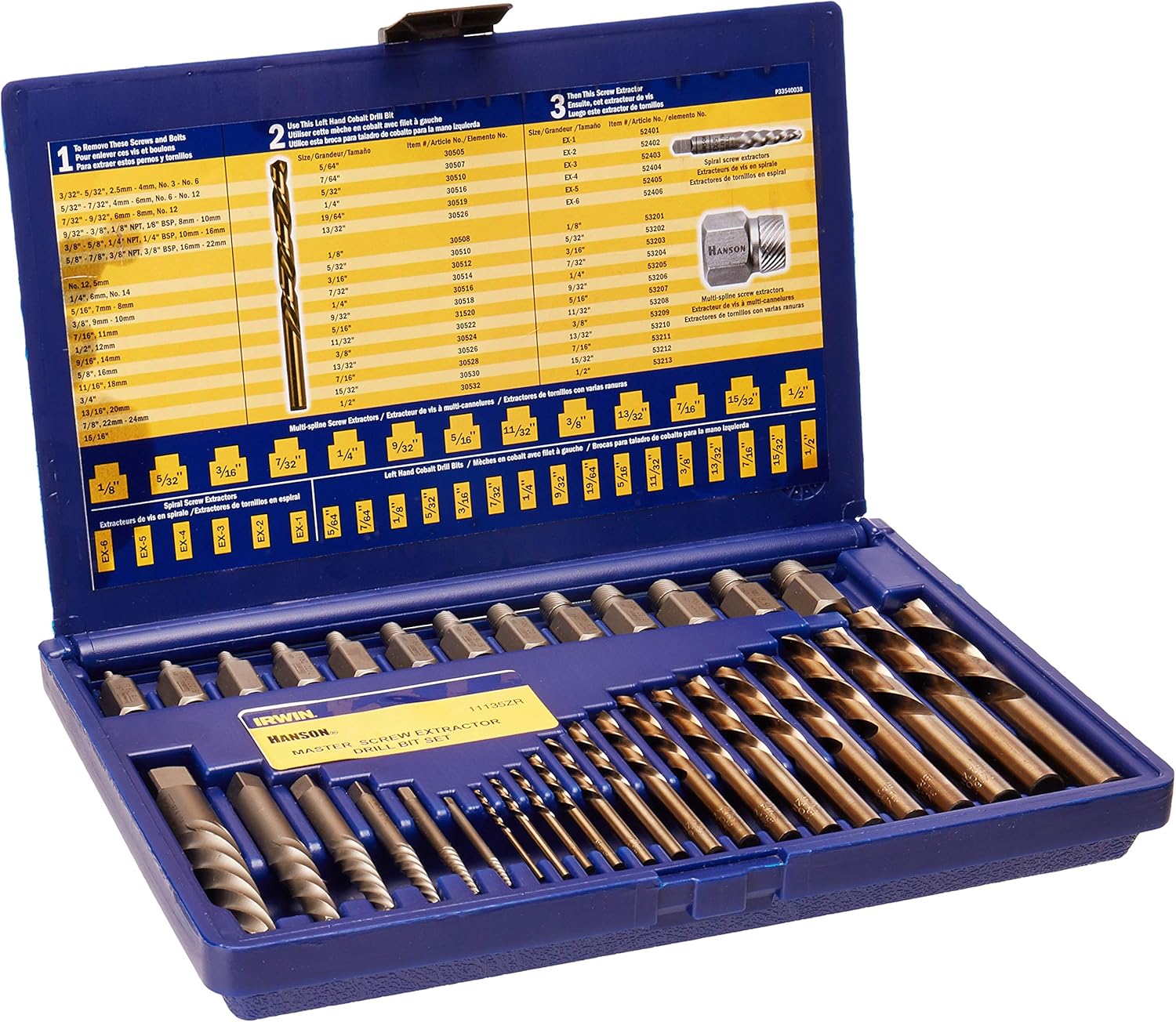 The IRWIN Hanson Screw Extractor Set is designed for easy removal of damaged screws and bolts in various applications.